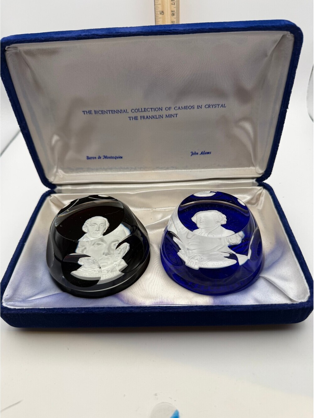 Baccarat Franklin Mint Cameos Crystal John Adams Montesquieu Set Box COA